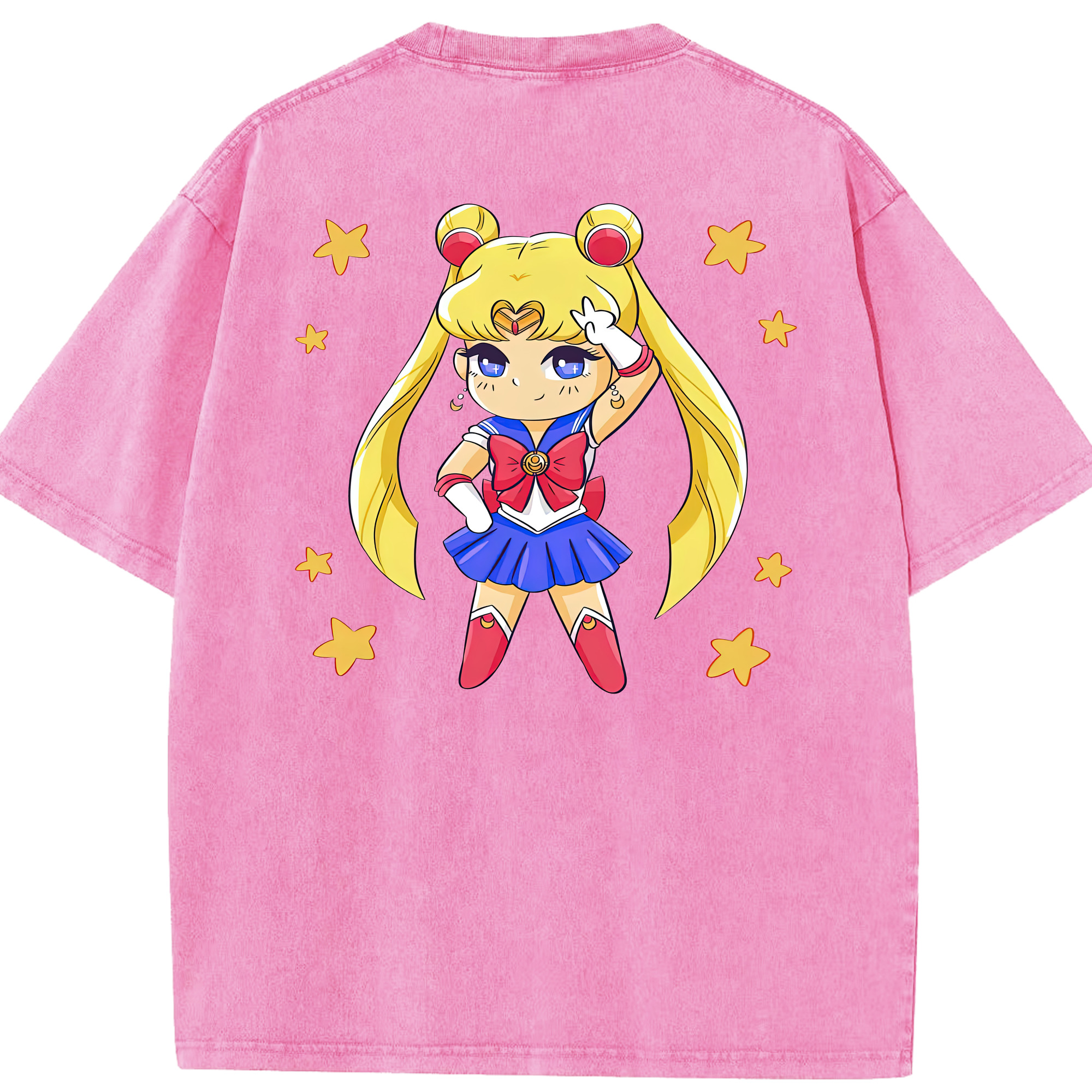 （画像用） 美少女戦士セーラームーン 月野 うさぎ つきの うさぎ Sailor Moon Tsukino Usagi 綿100% ヴィンテージ風 半袖Tシャツ（背面プリント）